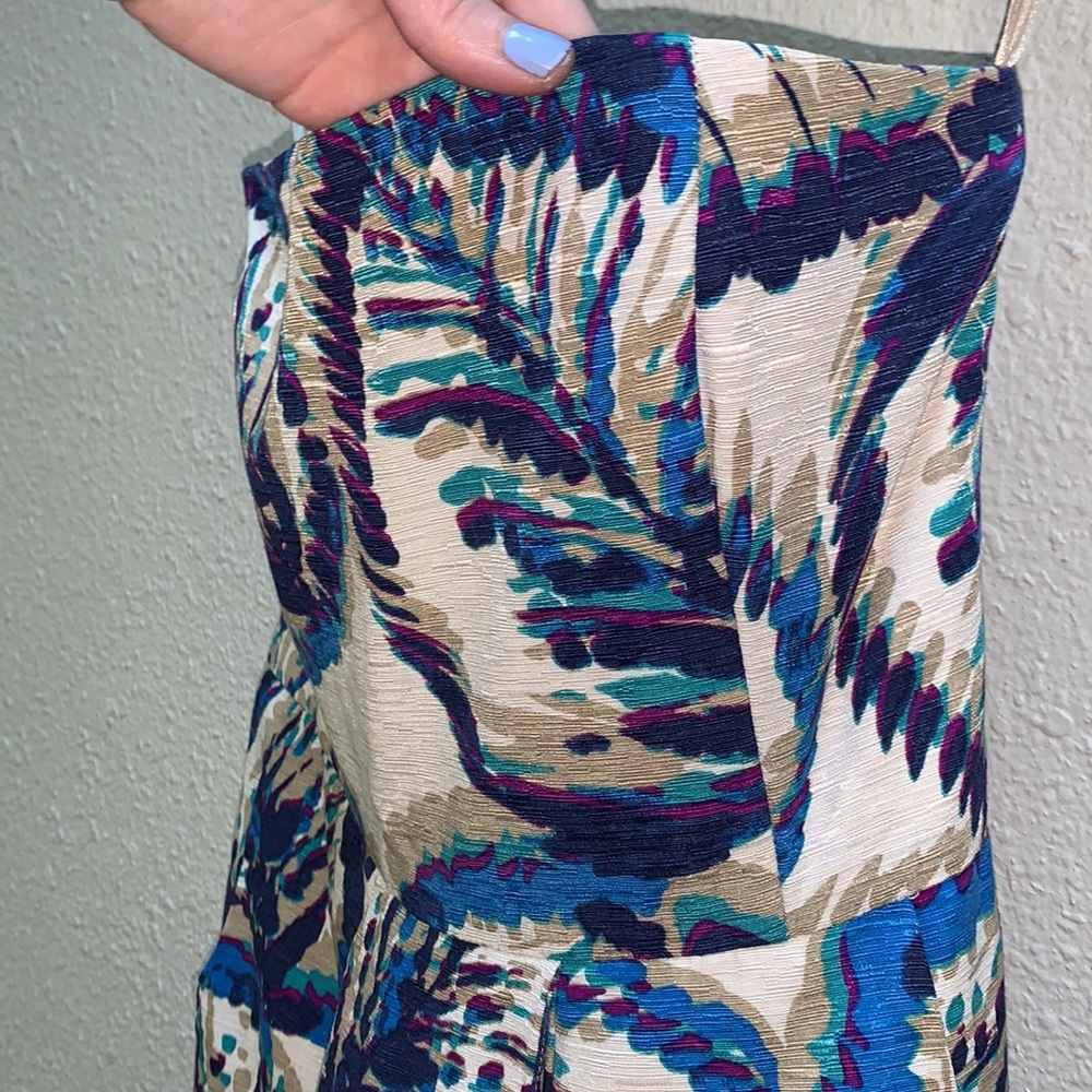 Banana Republic SILK textured leaf print multicolor fitted knee length Dress 4 - Picture 5 of 15